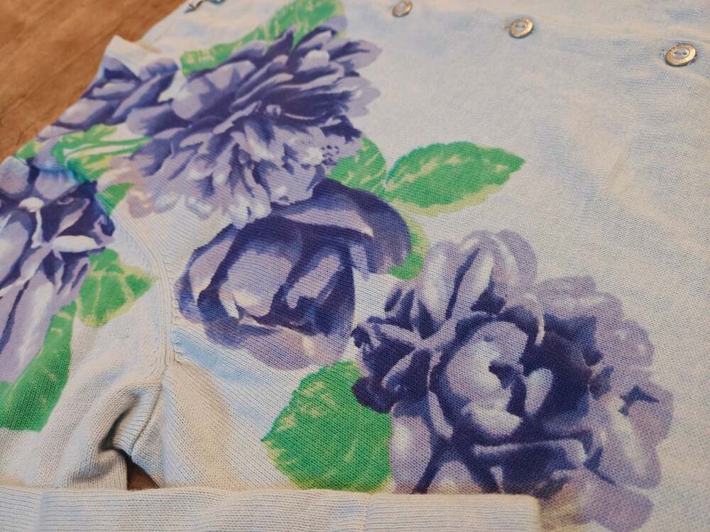 Isaac Mizrahi Live! Blue Floral Print Button Front Cardigan Sweater size XL - Picture 2 of 7